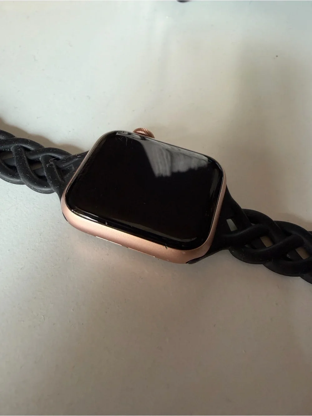 Rose Gold Apple Watch SE With Braided Silicone Band
